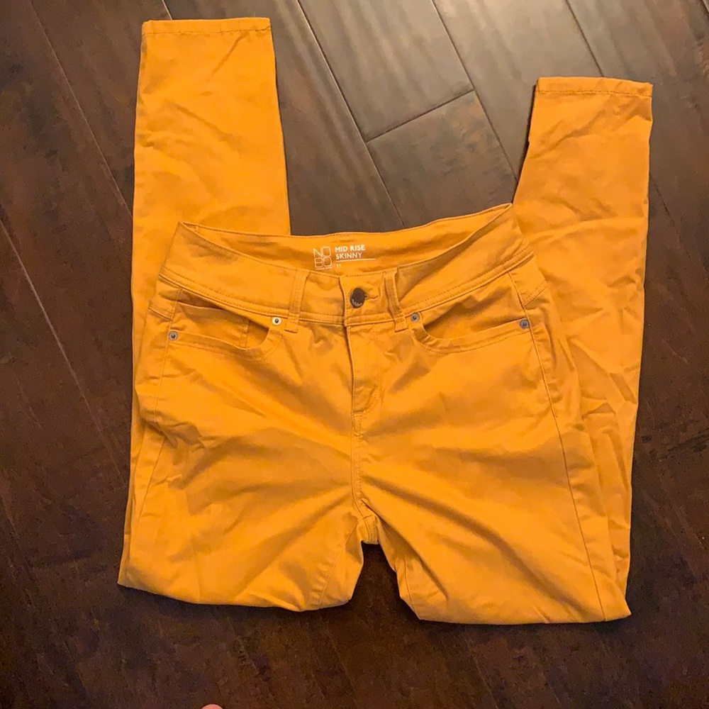 deep yellow mid-rise stretch skinny jeans pants